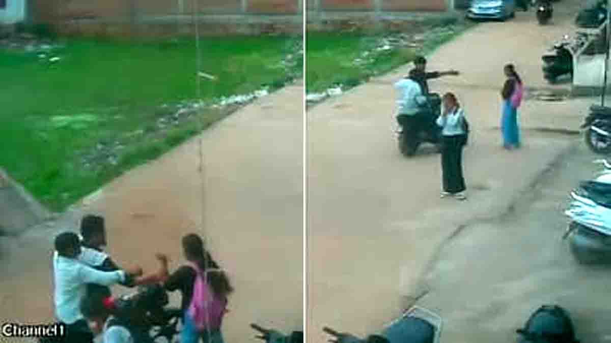 Gwalior Girls Assault Video : ಗ್ವಾಲಿಯರ್ನಲ್ಲಿ ಕೋಚಿಂಗ್ ಮುಗಿಸಿ ಮರಳುತ್ತಿದ್ದ ವಿದ್ಯಾರ್ಥಿನಿಯರ ಮೇಲೆ ಪುಂಡರ ಹಲ್ಲೆ: ಸಿಸಿಟಿವಿಯಲ್ಲಿ ಸೆರೆಯಾಯ್ತು ಅಮಾನವೀಯ ಕೃತ್ಯ 2 Gwalior girls assault video showing two students allegedly attacked on a road in Bhitarwar