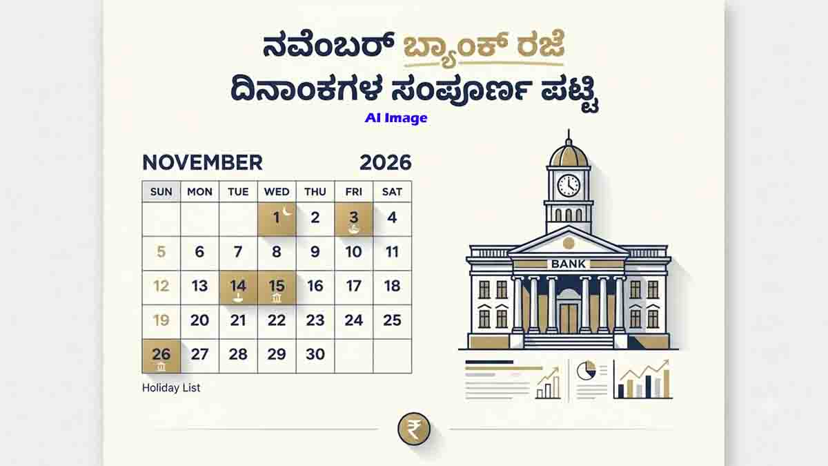 November 2026 bank holiday list in India, including Karnataka bank holidays