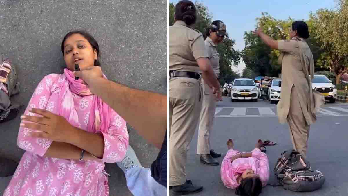 Thalapathy Vijay fan viral video showing a woman lying on a Delhi road