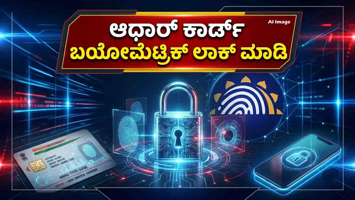 Aadhaar Card Security guide showing biometric protection and fingerprint locking