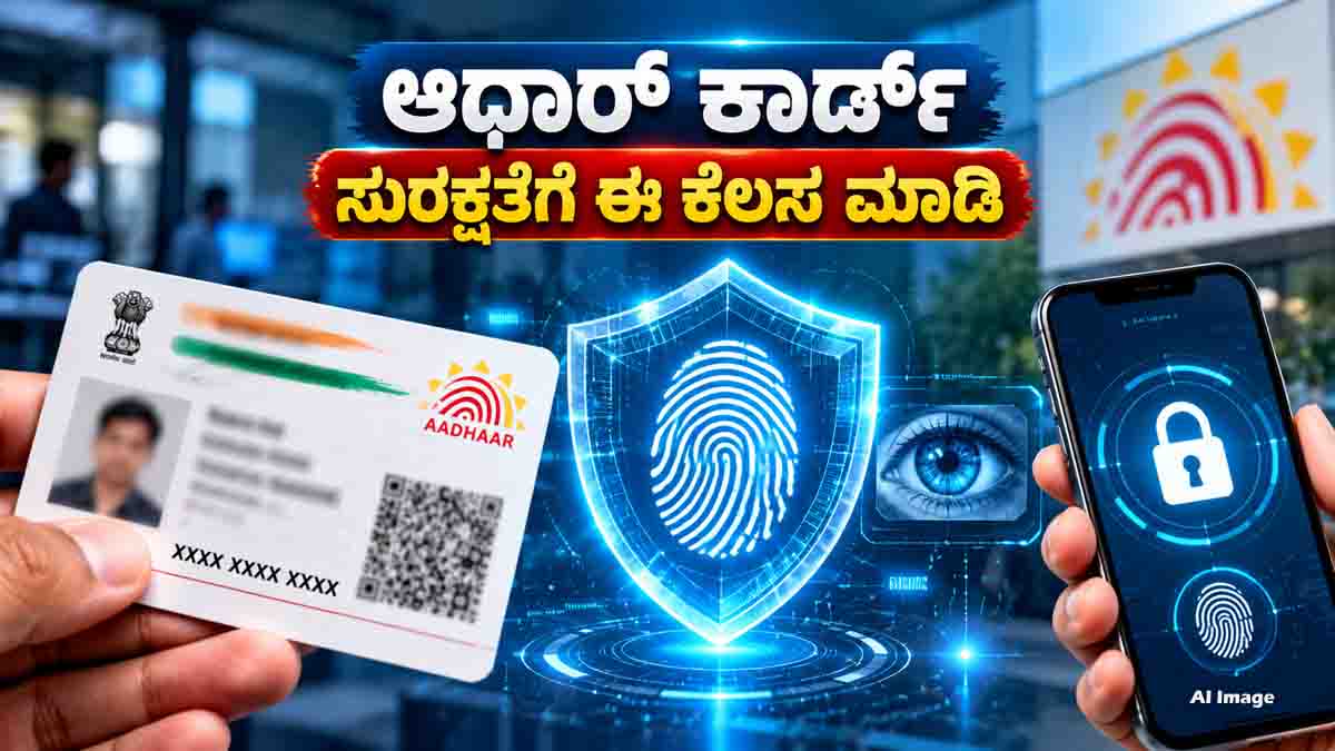 Aadhaar Card Security guide showing biometric protection and fingerprint locking