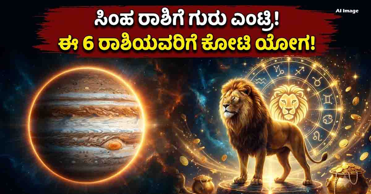Jupiter transit into Leo in 2026 and six zodiac signs associated with Raj Yoga and wealth in Vedic astrology.