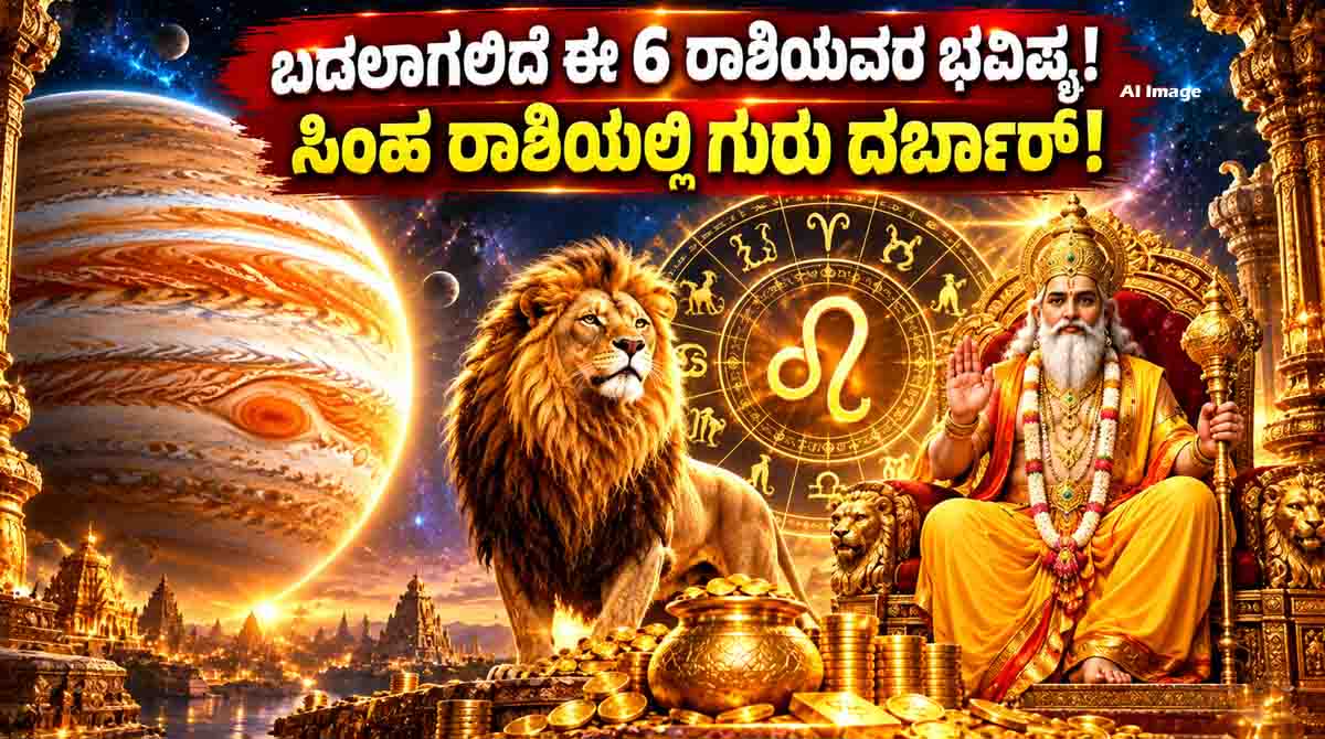 Jupiter transit into Leo in 2026 and six zodiac signs associated with Raj Yoga and wealth in Vedic astrology.