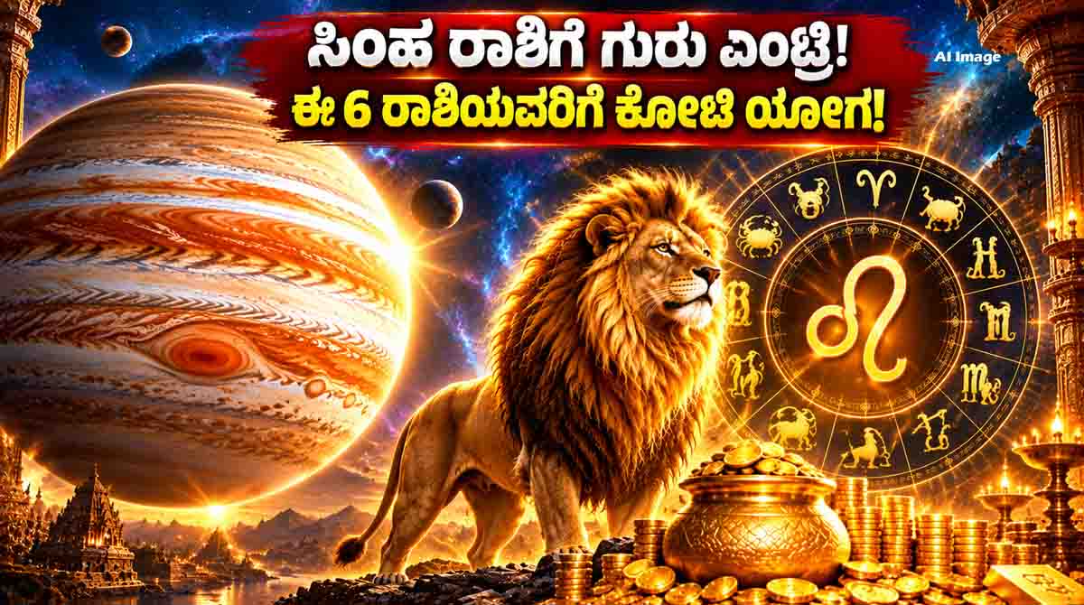 Jupiter transit into Leo in 2026 and six zodiac signs associated with Raj Yoga and wealth in Vedic astrology.