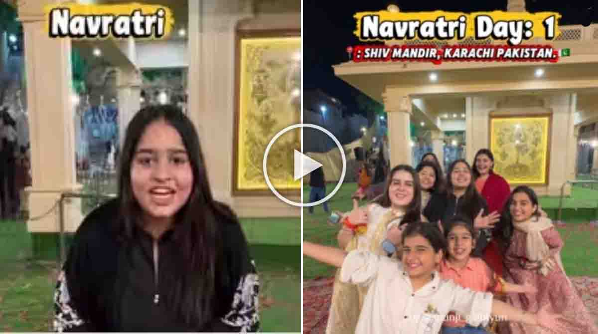 Karachi Navratri viral video showing Hindu devotees celebrating Navratri with Garba dance at a temple in Karachi, Pakistan.