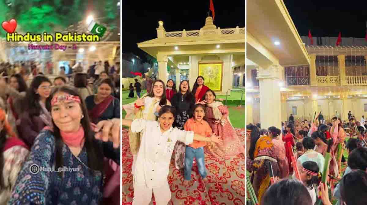 Karachi Navratri viral video showing Hindu devotees celebrating Navratri with Garba dance at a temple in Karachi, Pakistan.
